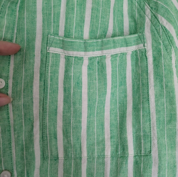 Aerie Linen Green Striped Button-Down Cover-up S - Picture 7 of 10